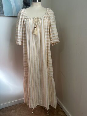 NWT Wonderly Cream and Light Yellow Striped Maxi Dress